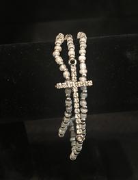 Silver and white bead triple bracelet with cross- Quantity 2 202//263